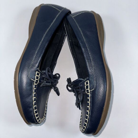 Hotter Shoes Women's 10 M Navy Blue Honiton Slip-On Loafers Leather Stitching - Picture 6 of 9